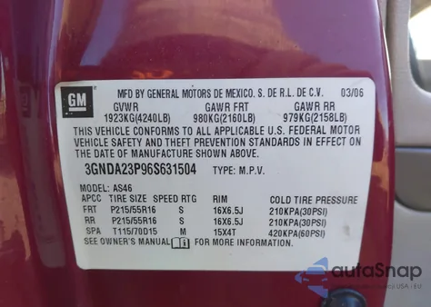 2006 Chevrolet Hhr Lt z USA, uszkodzony, nr VIN 3GNDA23P96S631504